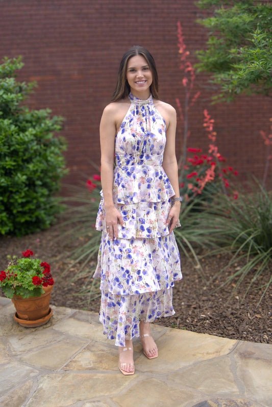Halter Neck Tiered Maxi Dress