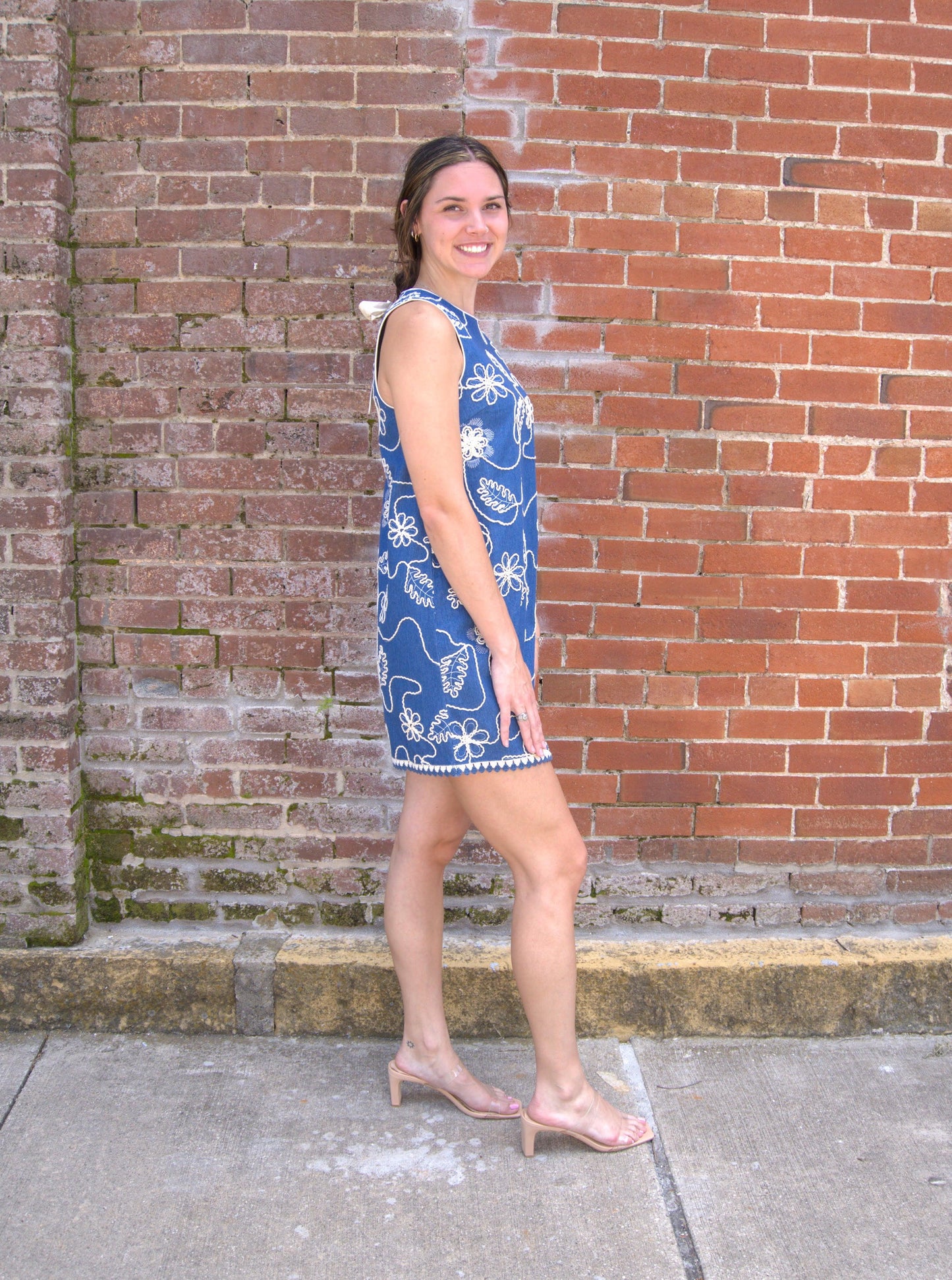 Jacquard Pattern Mini Shift Dress