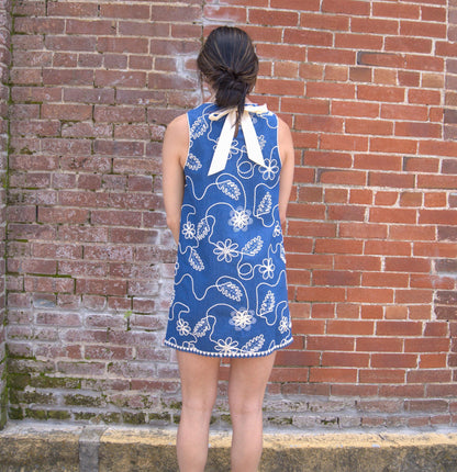 Jacquard Pattern Mini Shift Dress