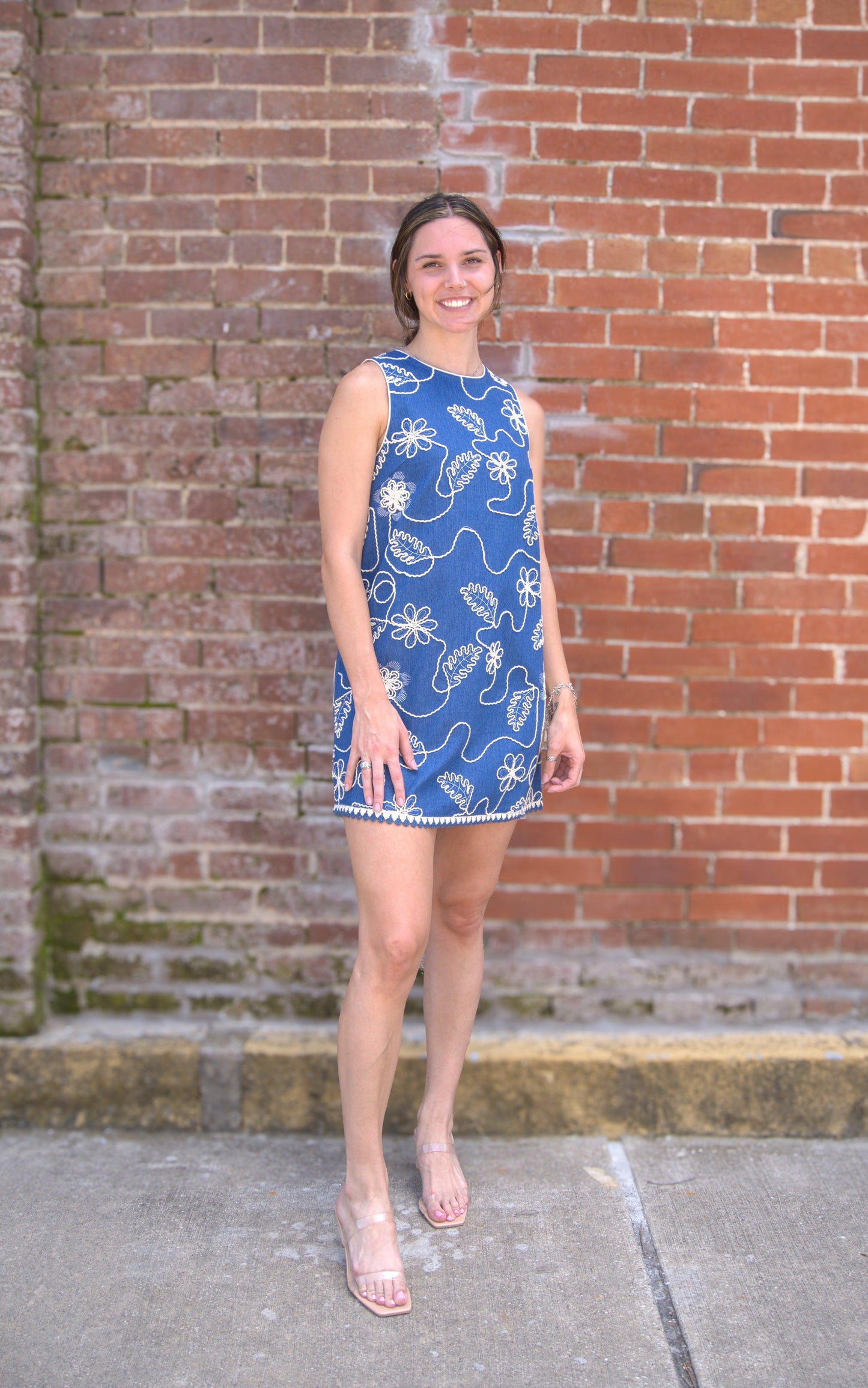 Jacquard Pattern Mini Shift Dress