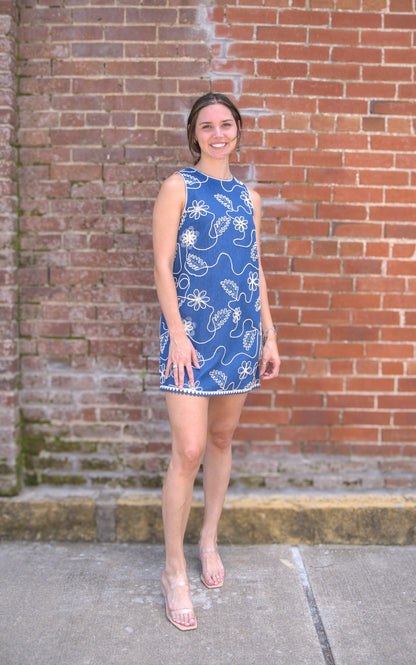 Jacquard Pattern Mini Shift Dress