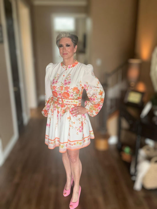 Mock Neck Floral Mini Dress