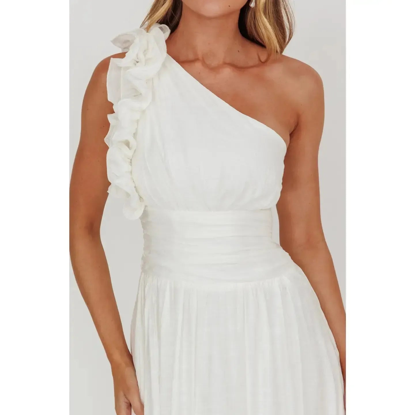 One Shoulder Ruffle Maxi Dress