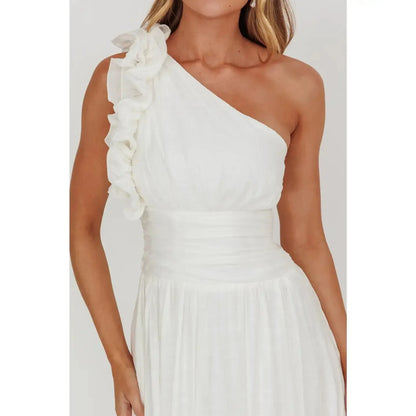 One Shoulder Ruffle Maxi Dress