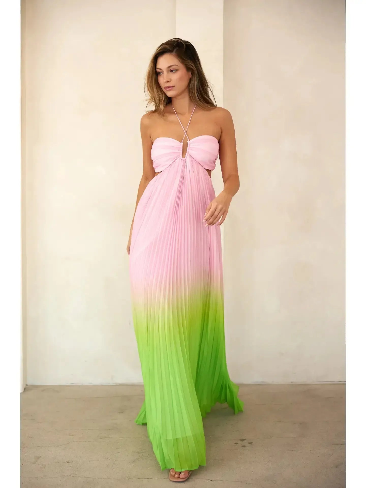 Pleated Halter Maxi Dress