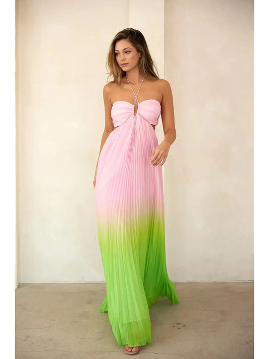 Pleated Halter Maxi Dress