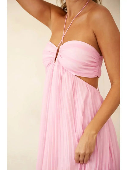 Pleated Halter Maxi Dress