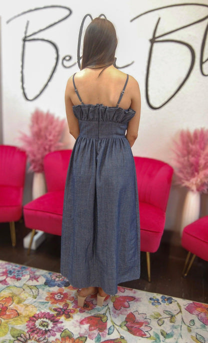 Ruffle Denim Maxi Dress