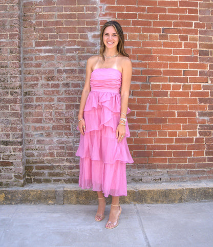 Ruffle Detail Tube Midi Dress