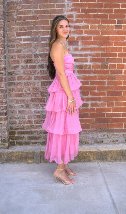 Ruffle Detail Tube Midi Dress