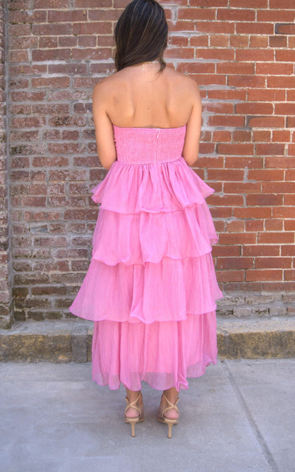 Ruffle Detail Tube Midi Dress