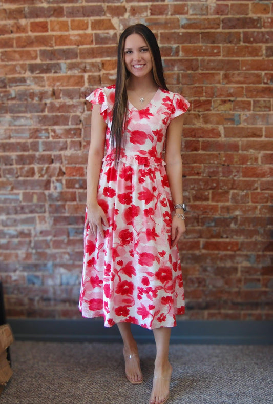 Ruffle Sleeve Midi Dress