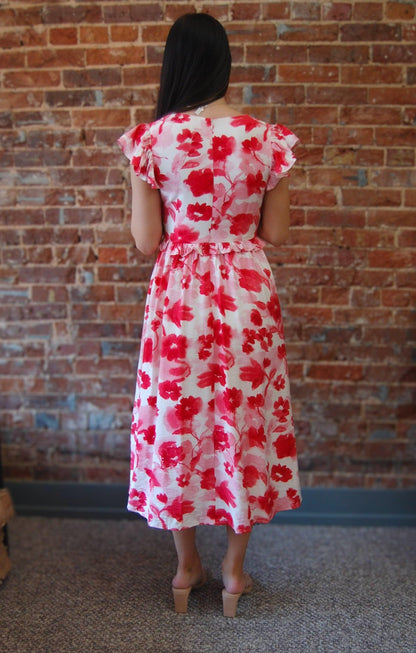 Ruffle Sleeve Midi Dress