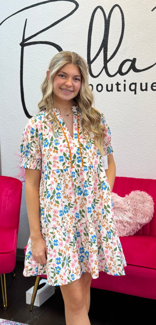 Short Sleeve Floral Mini Dress