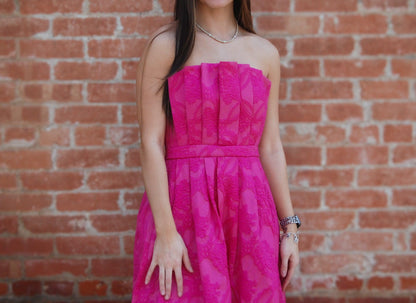 Strapless Embossed Midi Dress