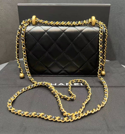 Classic Double Gold Bead Chain Diamond Bag